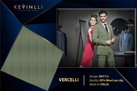 D671/2 Vercelli CVM - Vải Suit 95% Wool - Xanh Lá Sọc